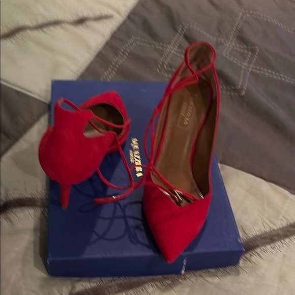 Aquazzura Red Suede Lace-Up Heels - Picture 3 of 3